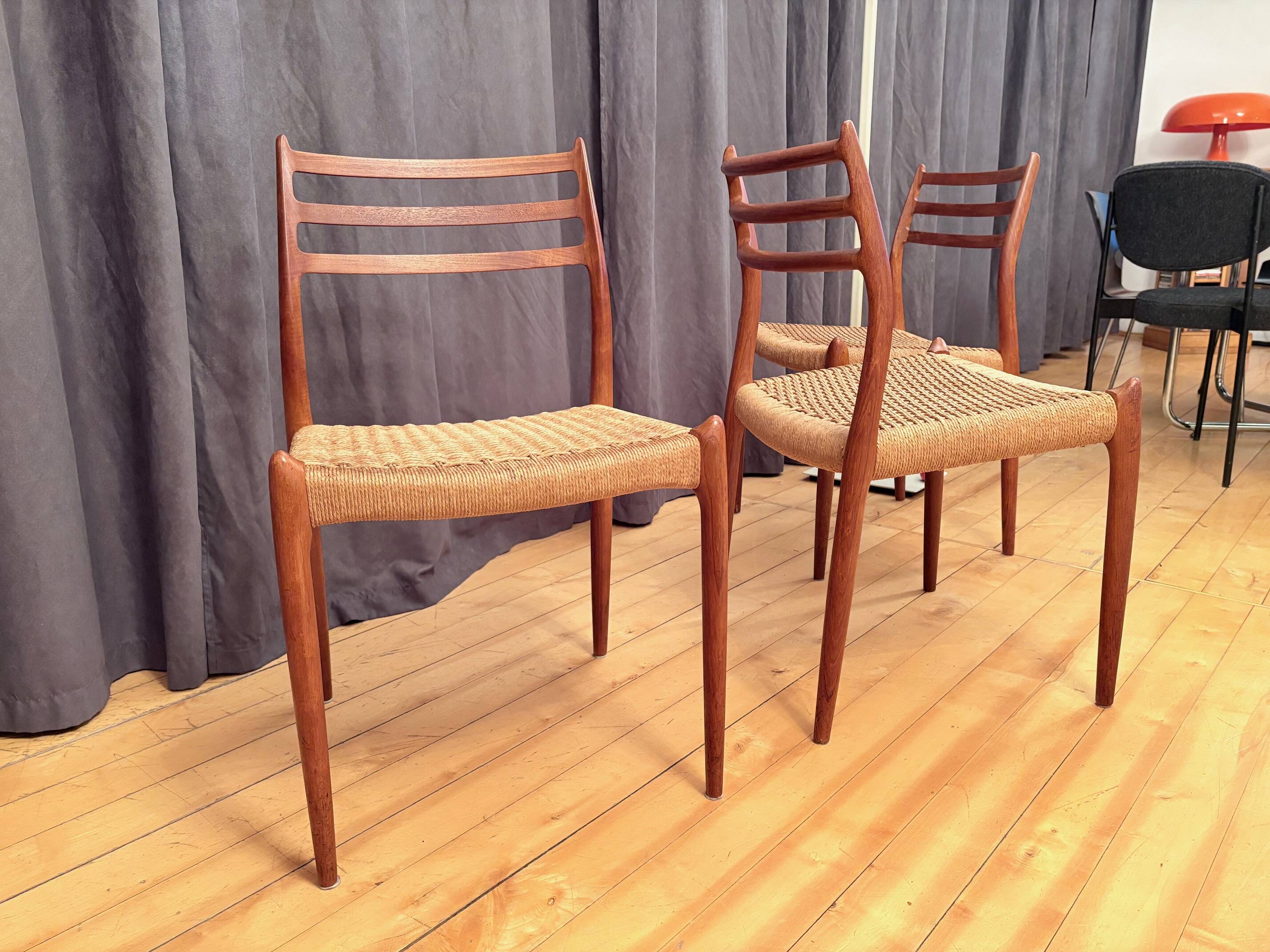 Set of three chairs, model 78, designed by Neils O. Möller, JL Møllers Møbe.