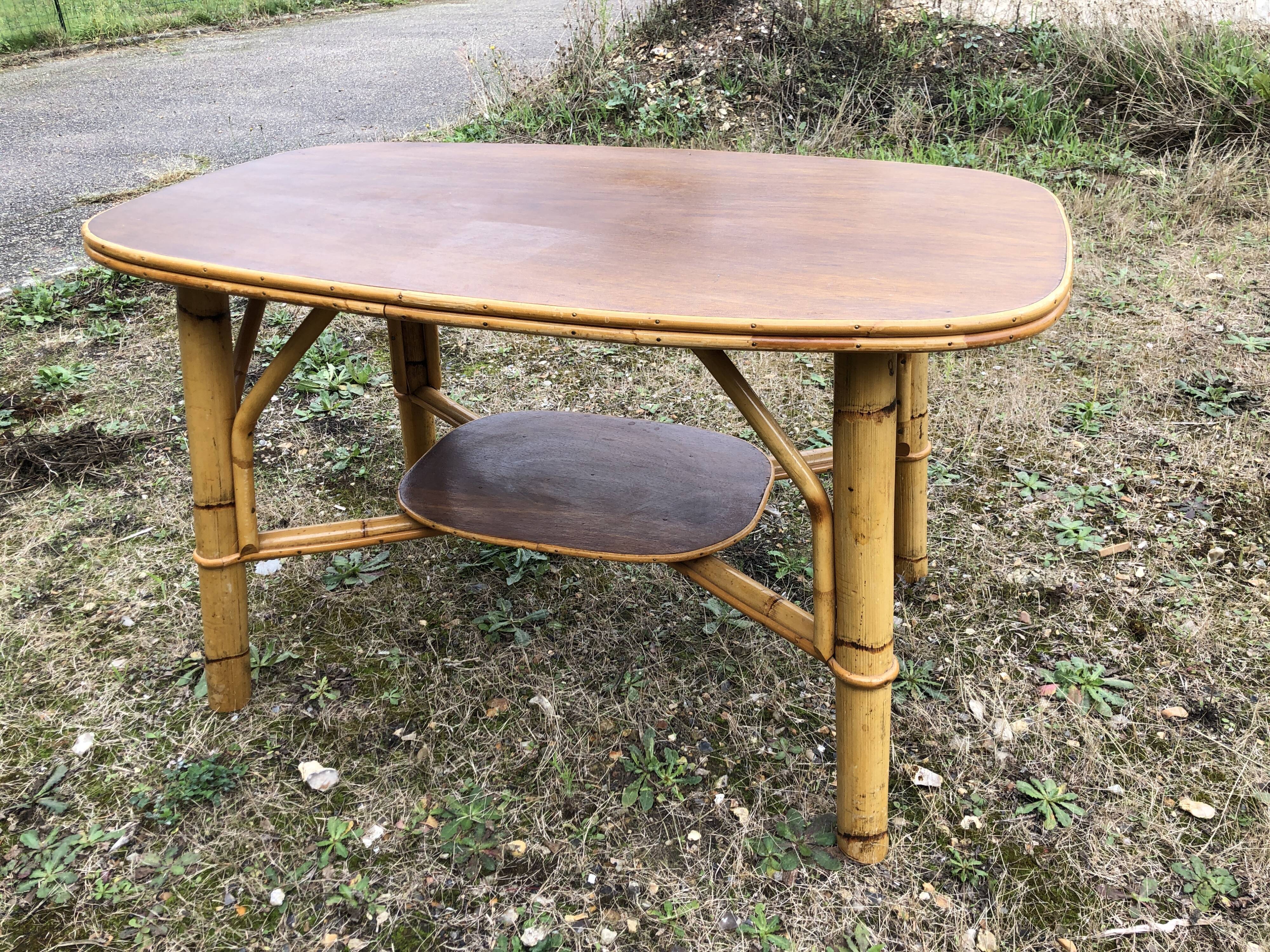 Large coffee table in vintage rattan