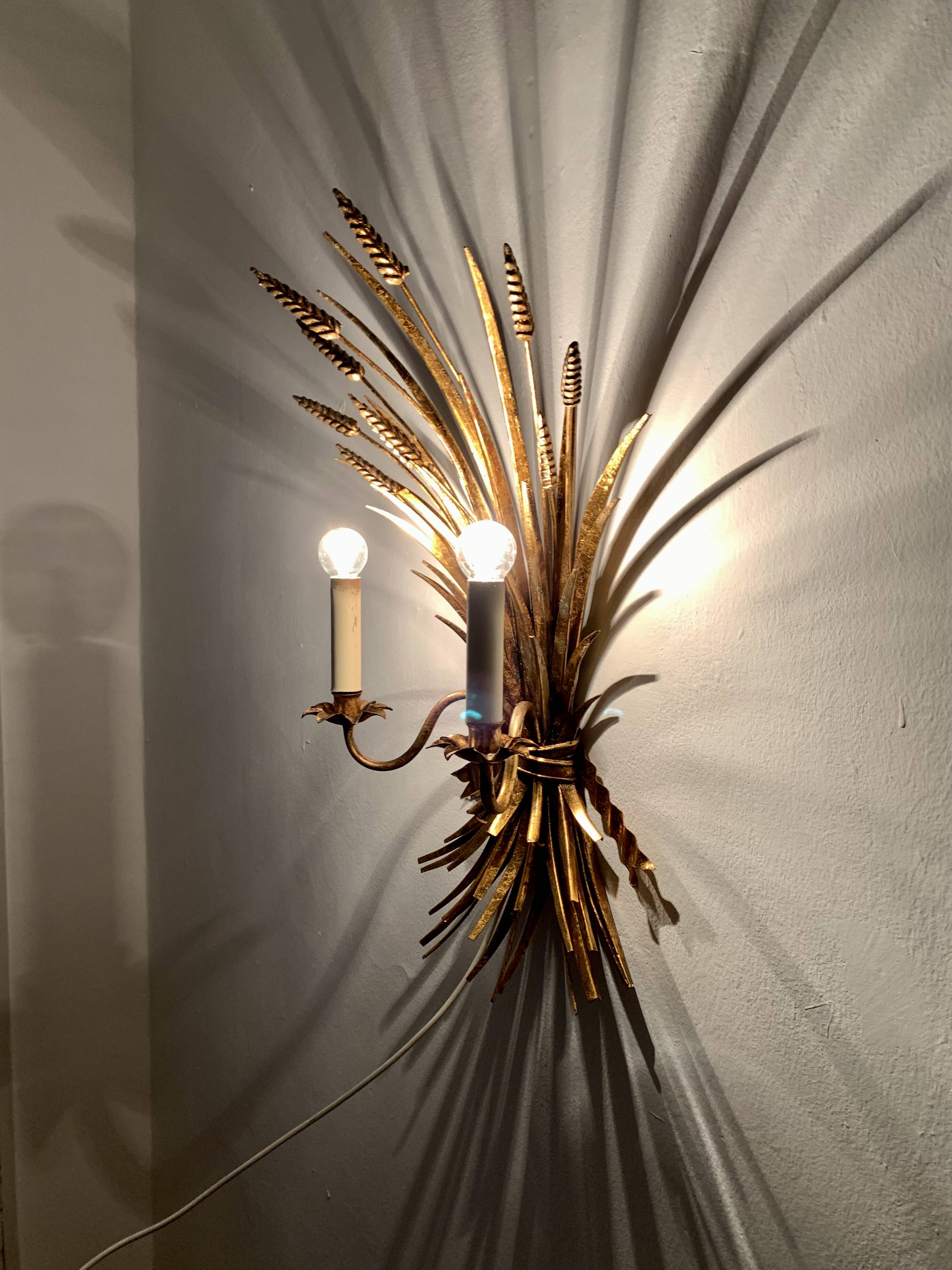 Large Gilded Italian Hollywood Regency Metal Wall Lamp by Hans Kögl