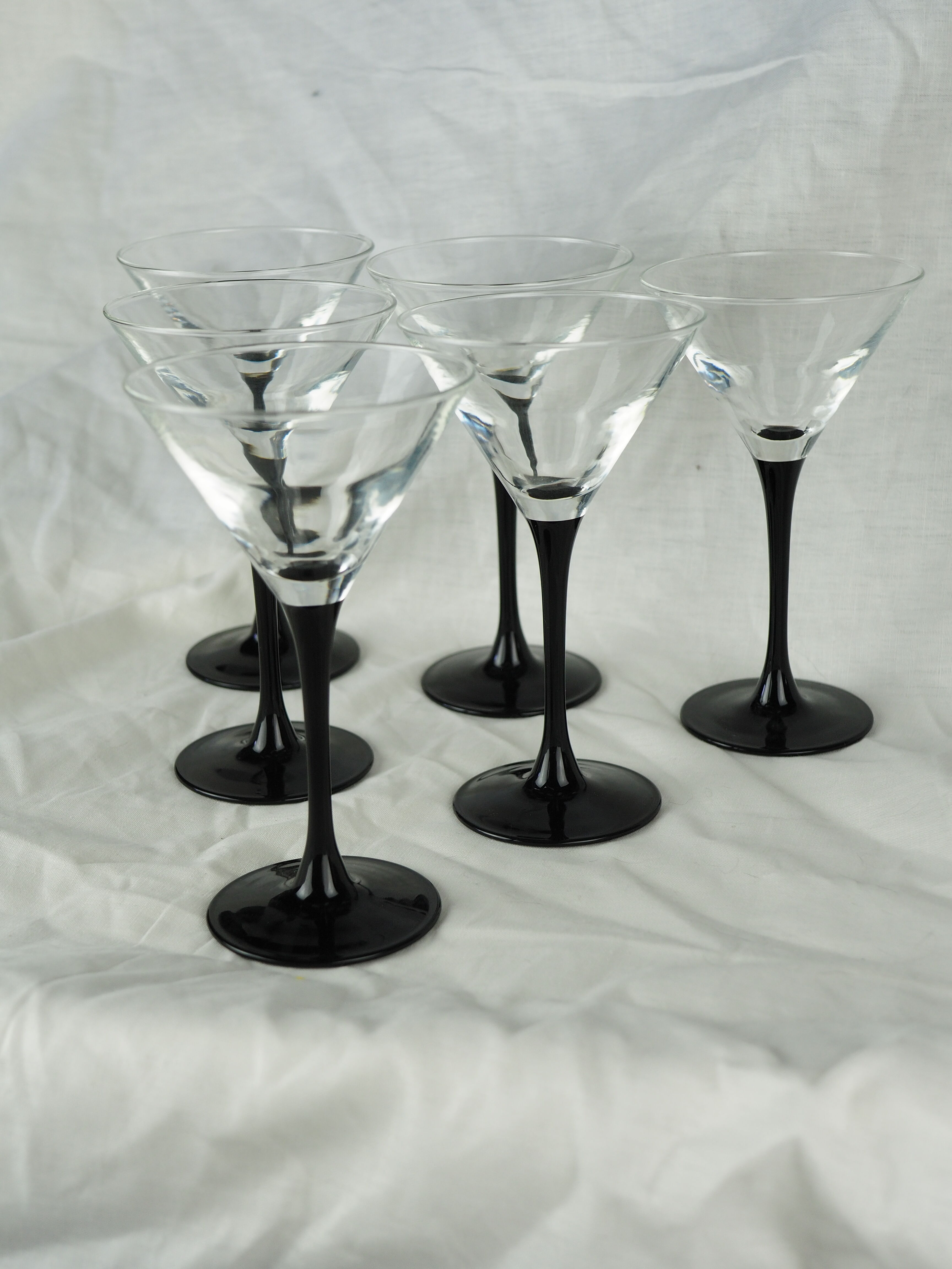 Set of 6 black-footed martini glasses - Arques crystal, Luminarc - 70s / 80s