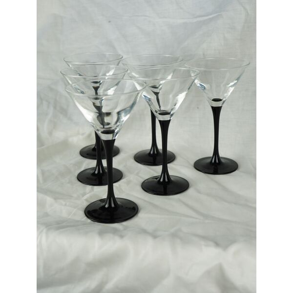 Set de 6 verres à martini à pied noir - cristal d'Arques, Luminarc - années  70 / 80 | Selency