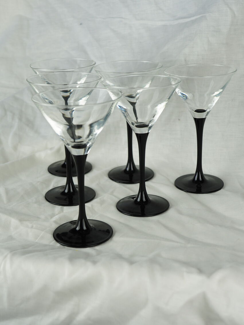 Set de 6 verres à martini à pied noir - cristal d'Arques, Luminarc - années  70 / 80 | Selency