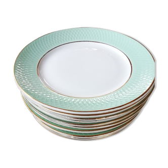 Set of flat plates mint green edge