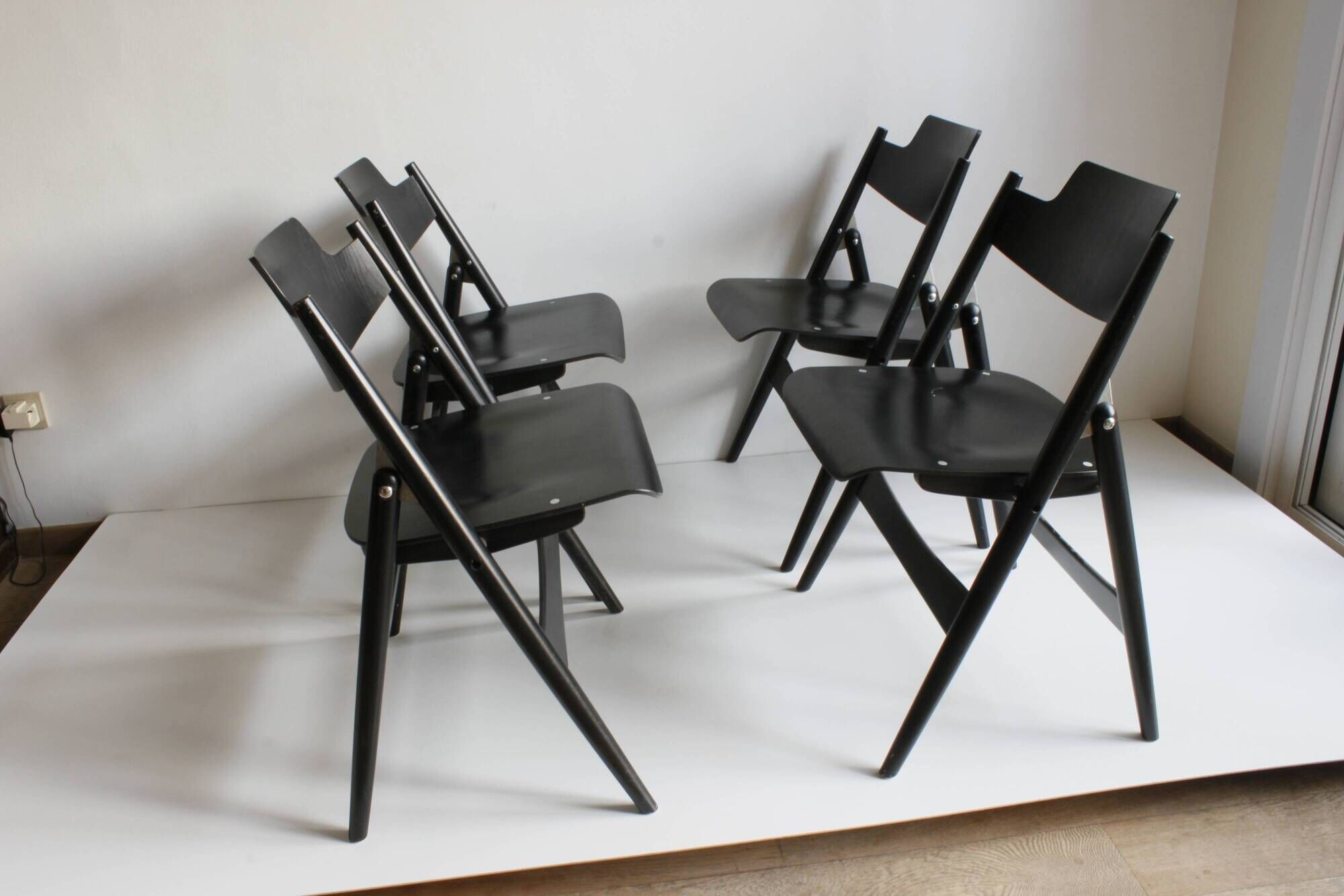 Wooden folding chairs SE18 by Egon Eiermann for Wilde & Spieth, Germany 1952.