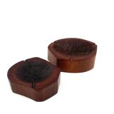 Organic modern set of 2 wood ashtrays, France 1970s