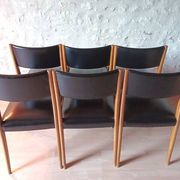 6 chaises scandinave teck et skaï vintage 1960