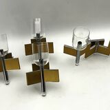 Mid-Century Modern set of eight brass and chrome sconces by Sciolari. Italy 1970s