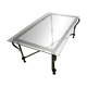 Table basse vintage – verre biseauté & fer forgé – 119×69×44 cm