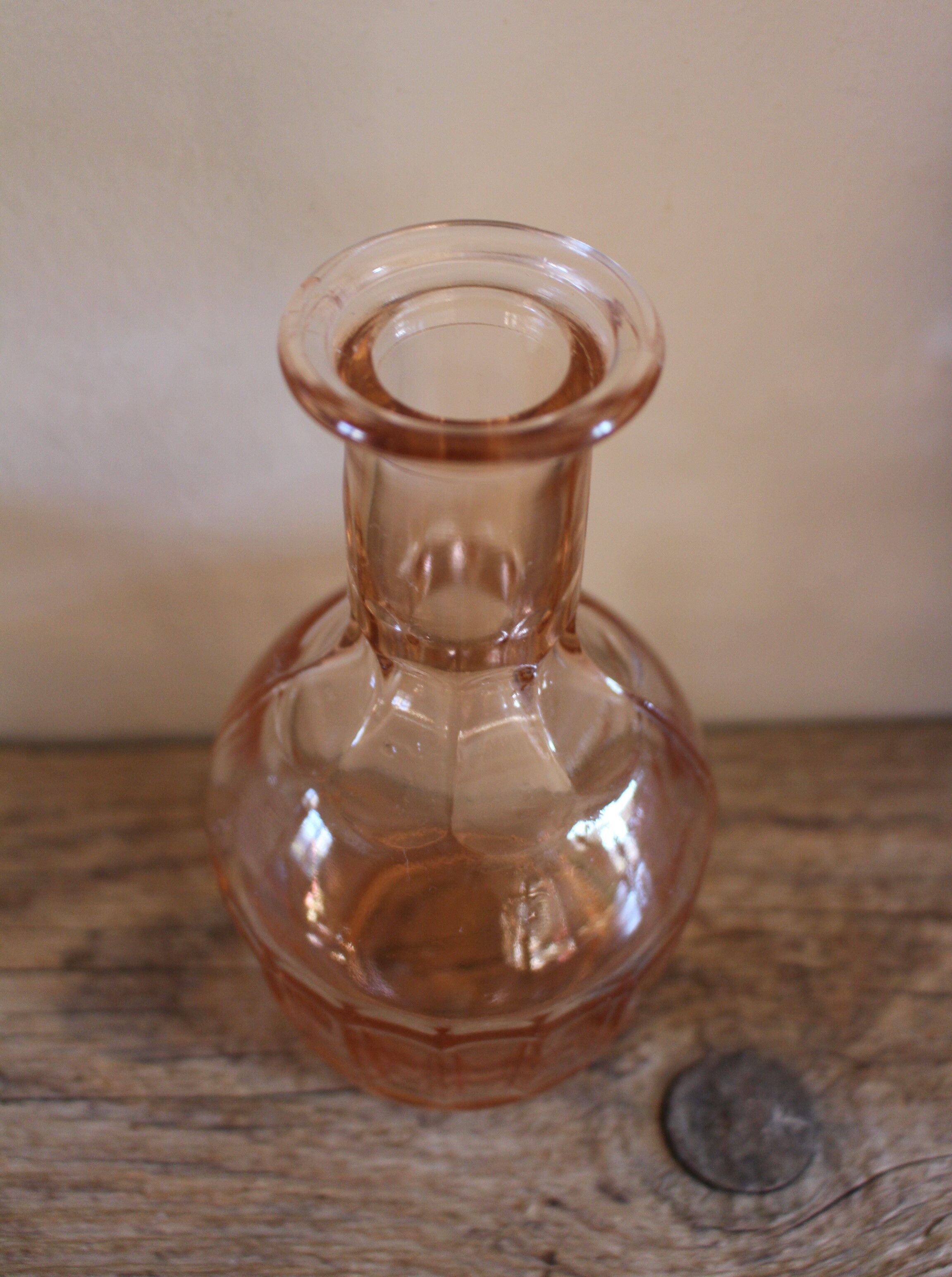 Vase soliflore old glass rosaline neck round belly
