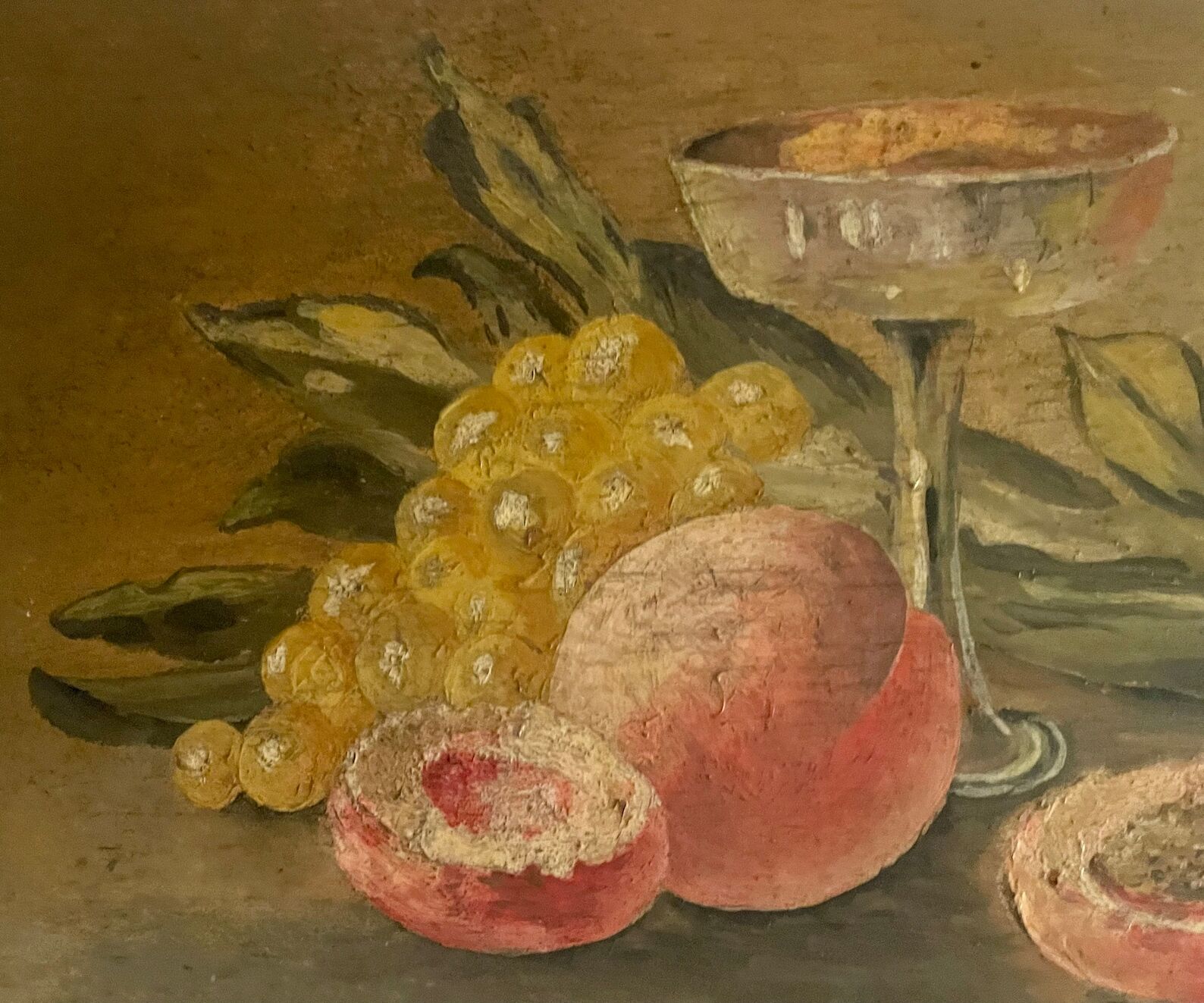 1930s french oil painting on wood, still life with fruits and vegetables
