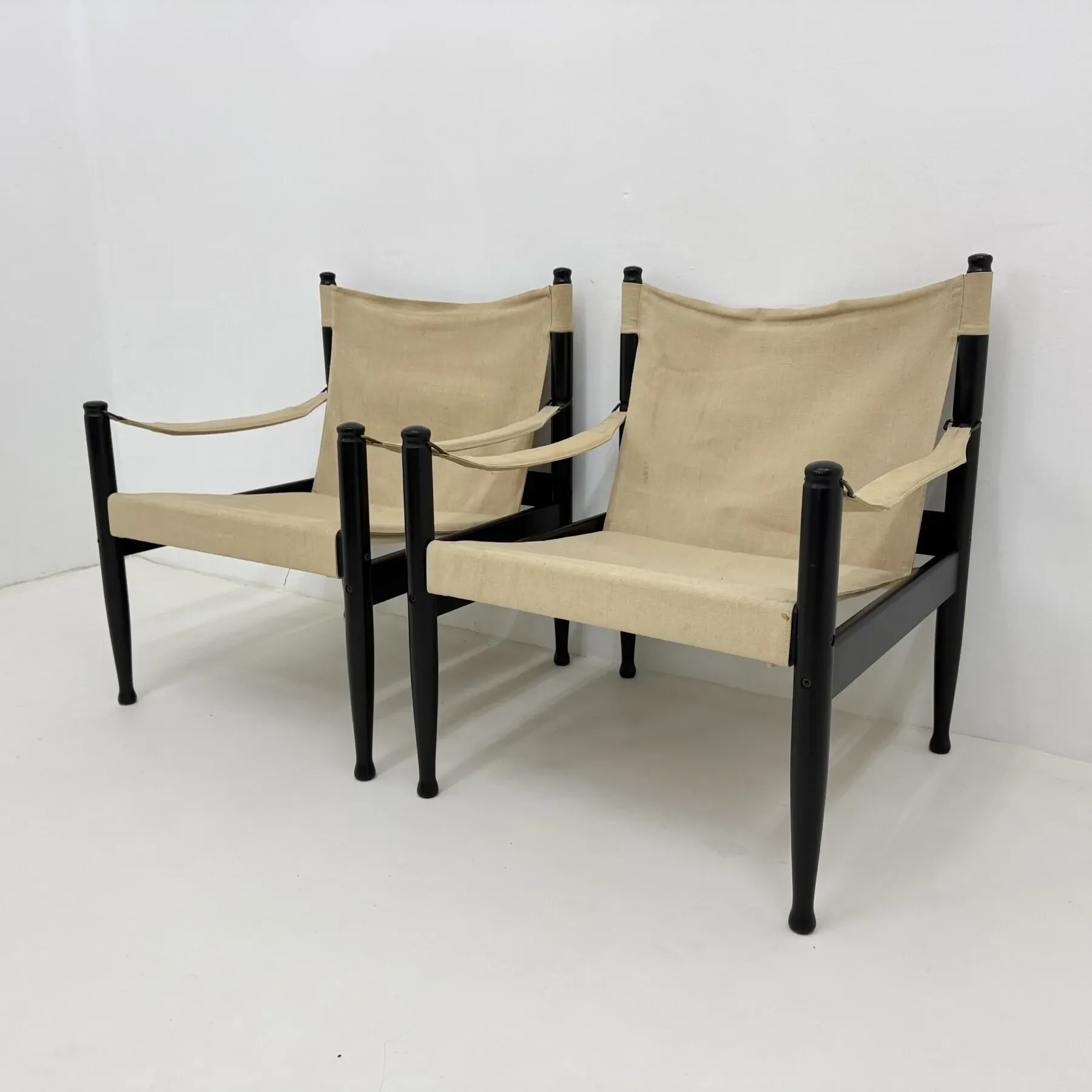 Set of mid-century Danish safari chairs by Erik Wørts for Niels Eilersen, 1960s