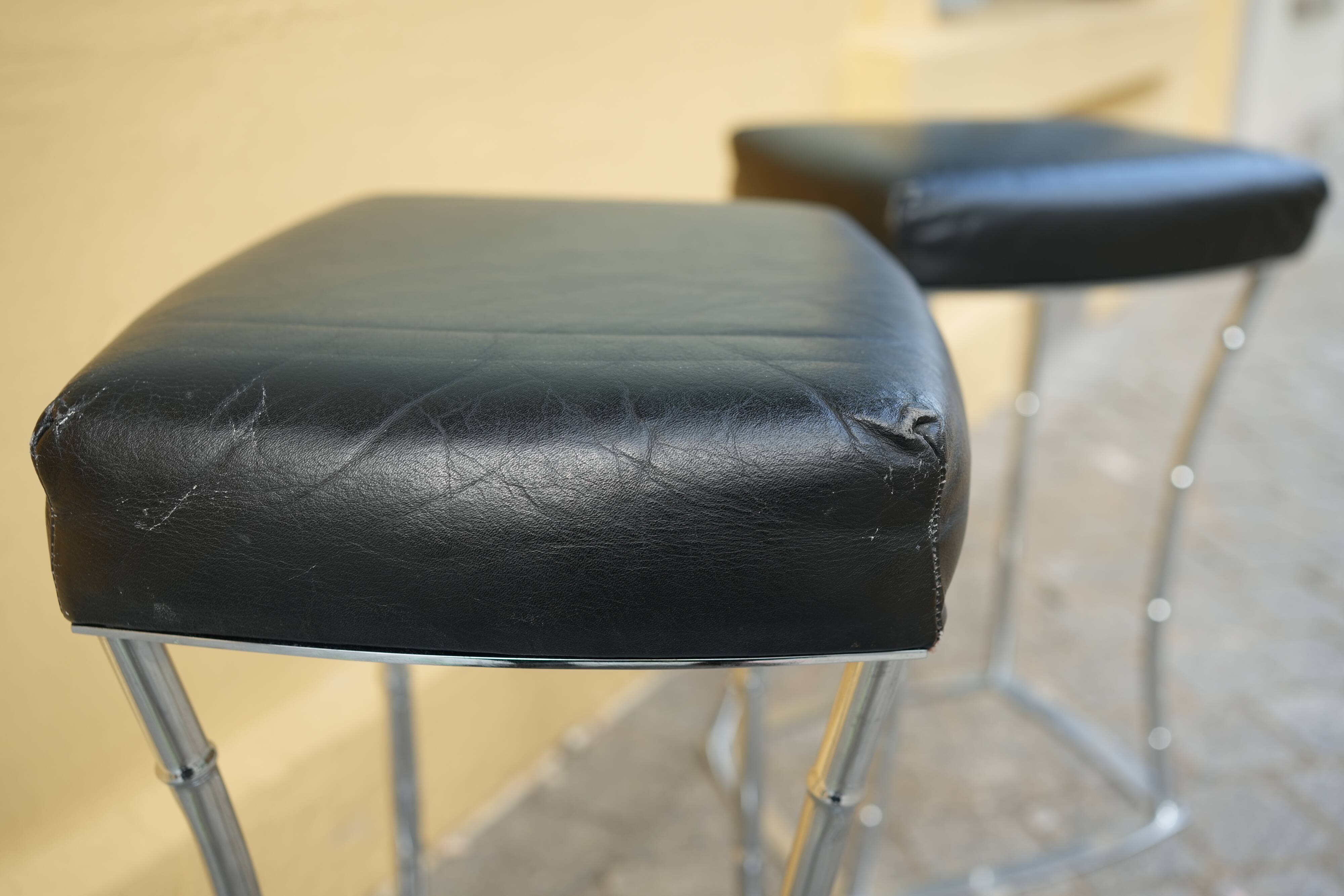 Pair of Bamboo Style Stools Attributed to Jacques Adnet: