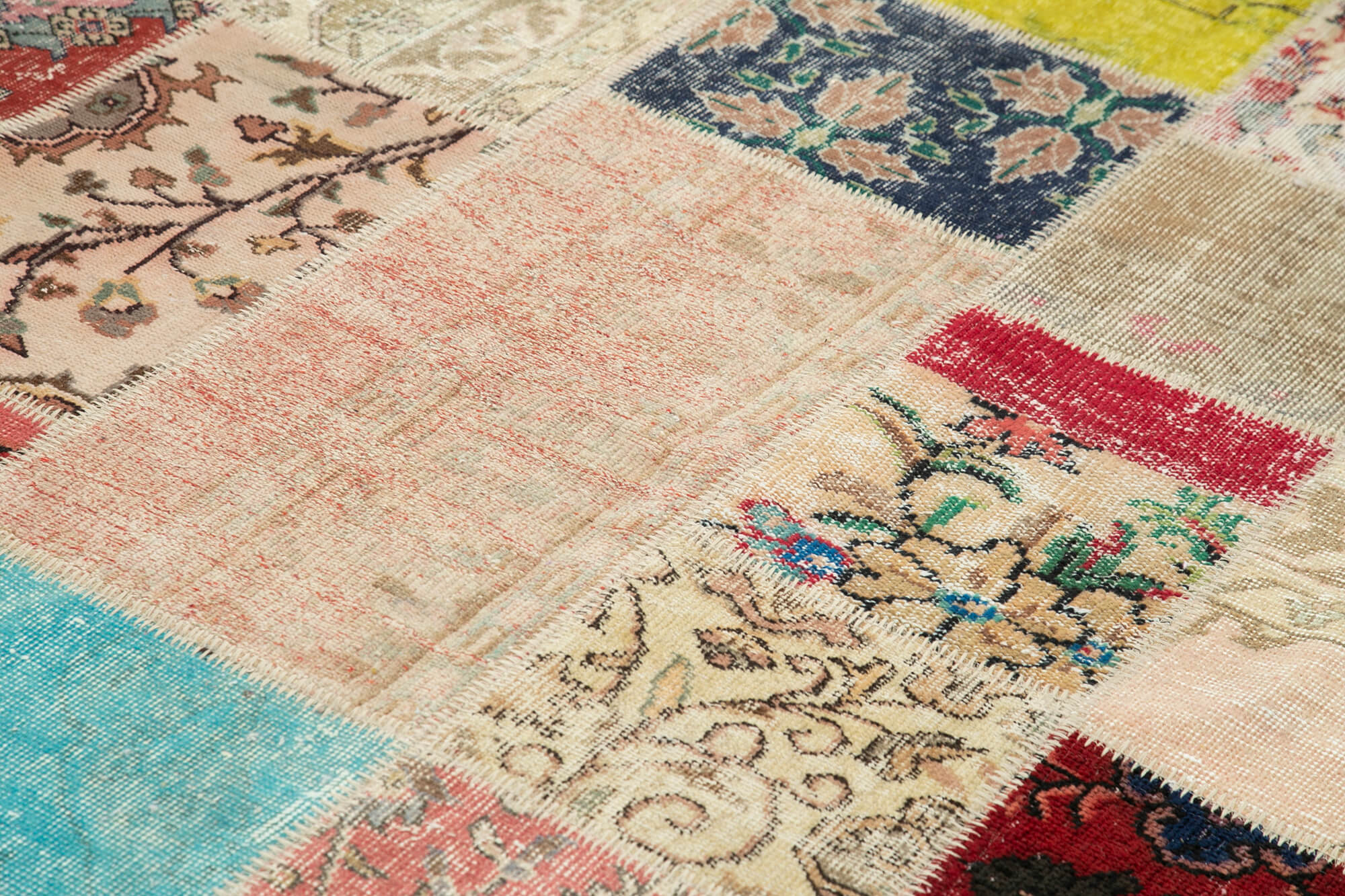 Handmade turkish overdyed 210 cm x 300 cm multicolor patchwork rug