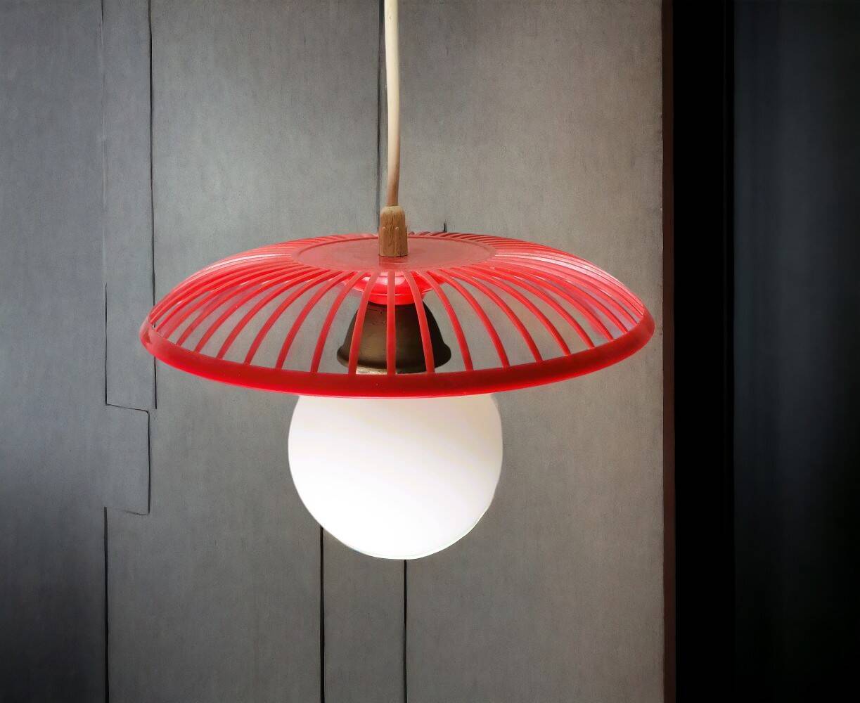 Mid-Century Kitchen Table Hanging Lamp in Red Plastic, 1960s