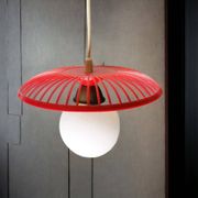 Lampe à Suspension de Table de Cuisine Mid-Century en Plastique Rouge, 1960s