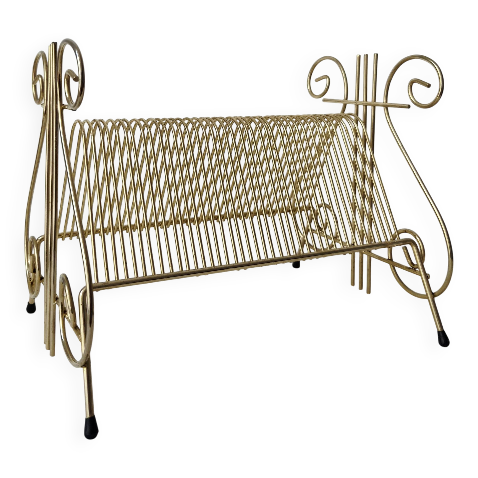 Vintage gold metal vinyl record rack '60s/'70s