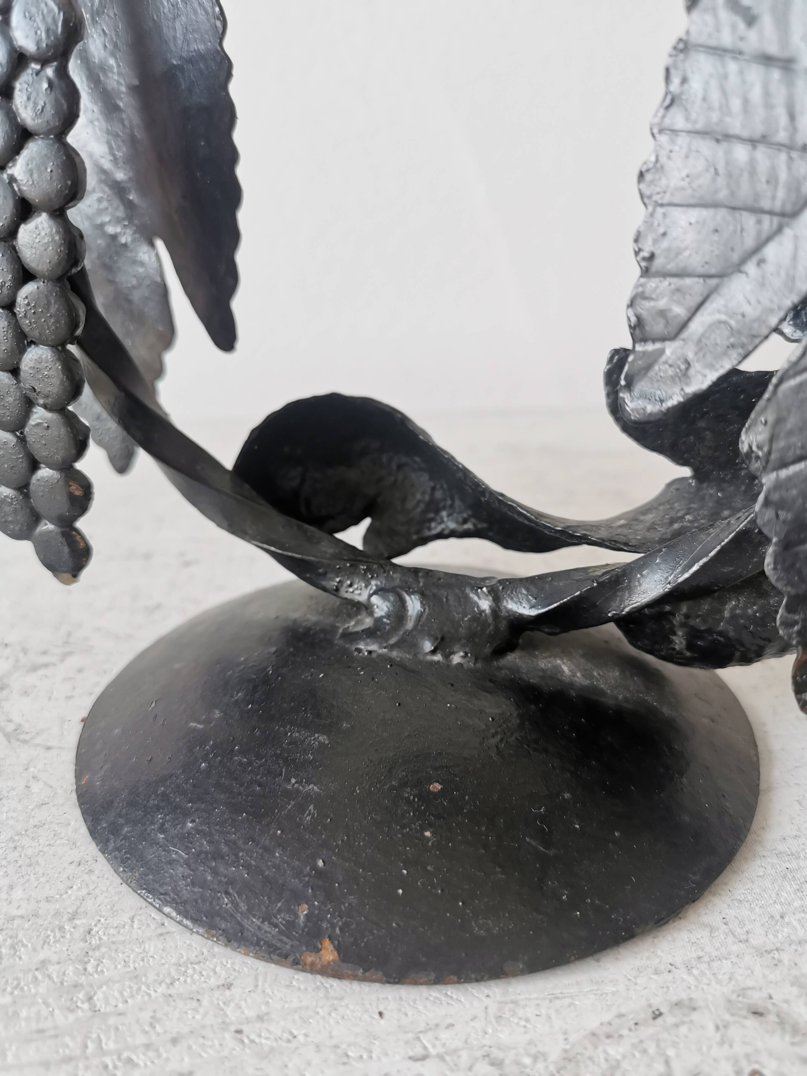 Vintage Forged Iron Grape Leaves Candlestick - Yugoslavia Mid-Century Decor