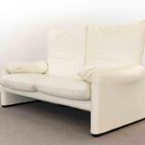 Maralunga 2-seater sofa in white leather by Vico Magistretti for Cassina
