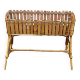 Vintage plant stand in rattan and bamboo, Bohemian 1970s.