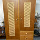 Armoire chêne clair rotin et raphia vintage 1950