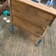 Restored antique drop-leaf secretary – natural wood & midnight blue