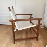 Safari armchair in wood and beige fabric