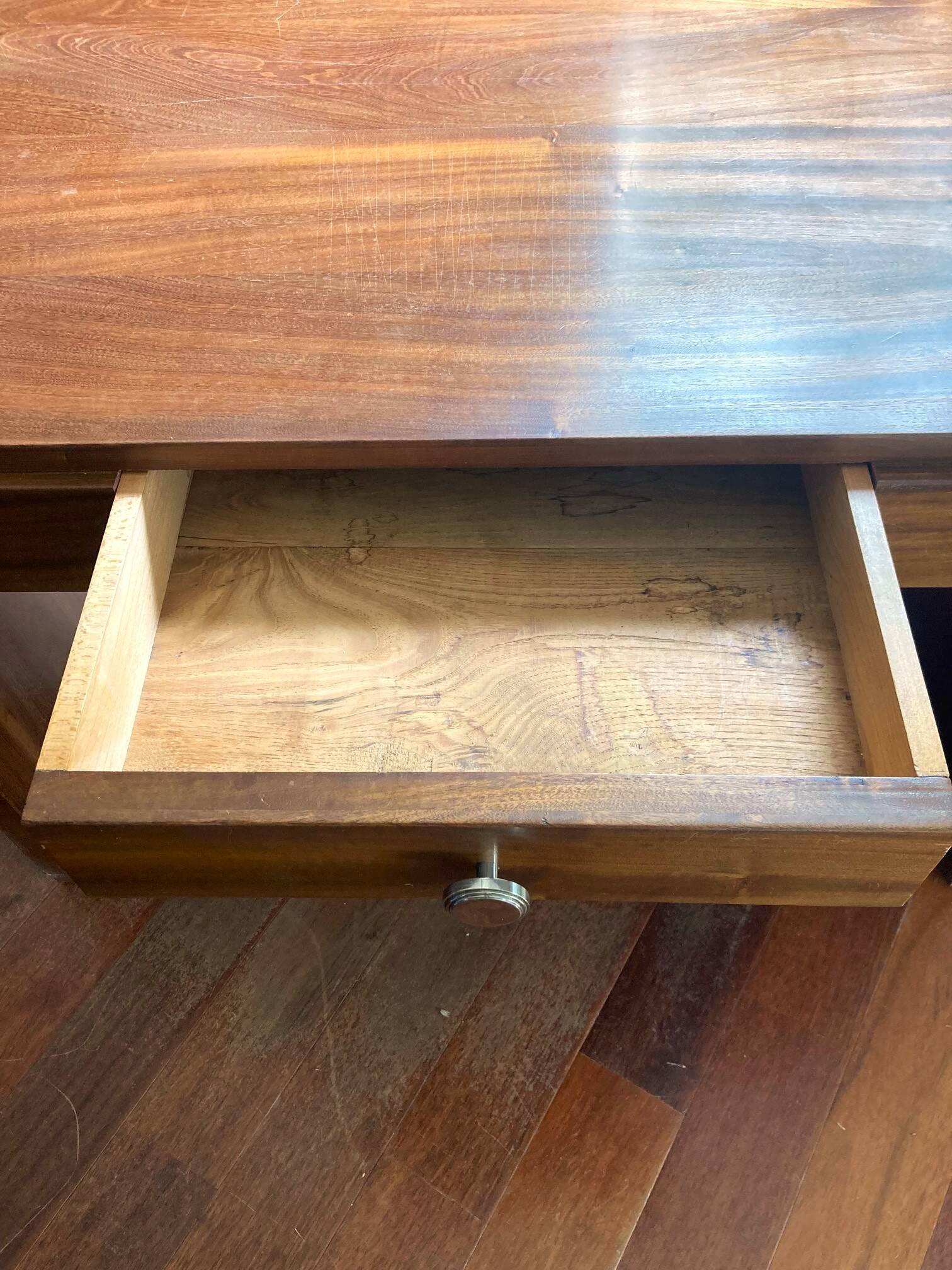 Walnut and mahogany desk, 1930s-1940s.