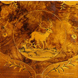 Pair of walnut chairs with Edelweiss marquetry, Brienz Switzerland 1900