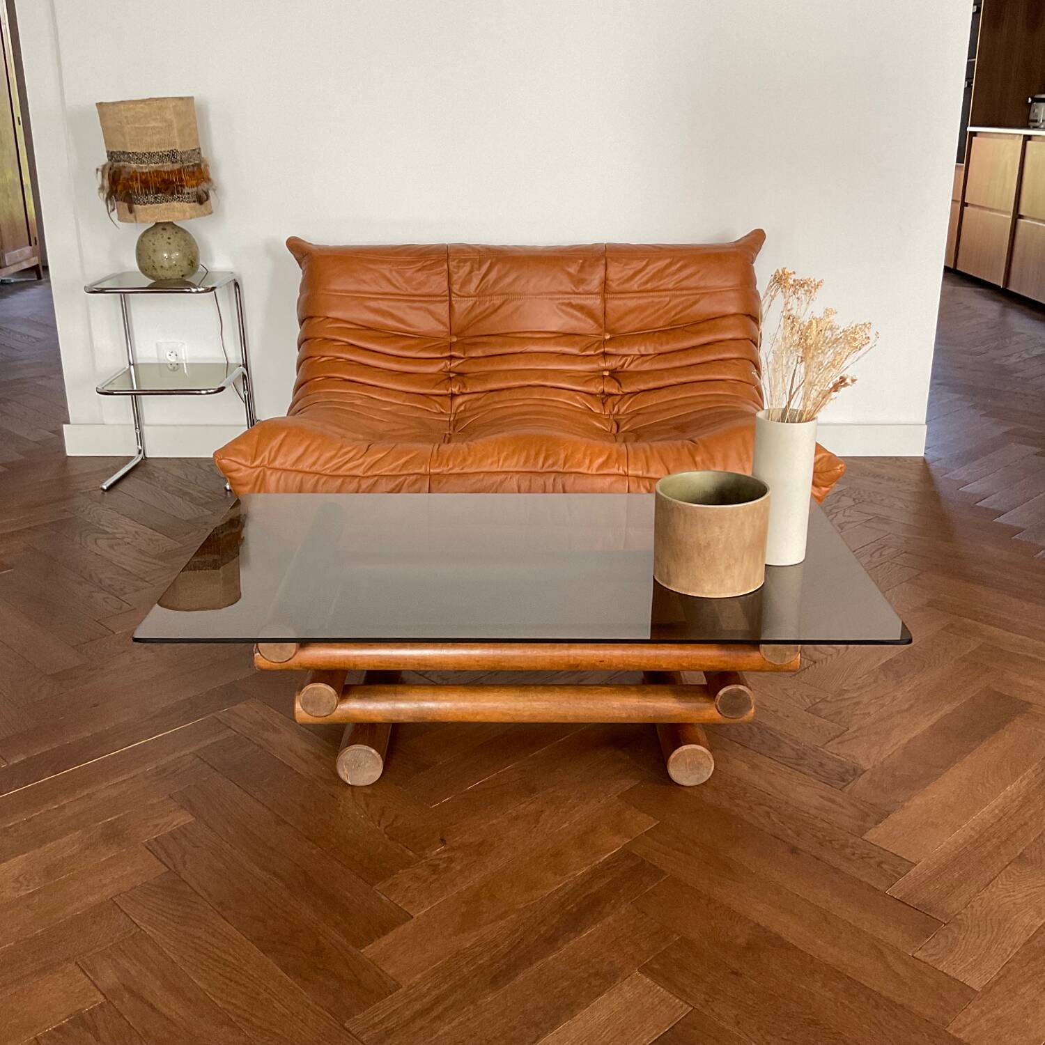 Vintage 70s smoked glass coffee table