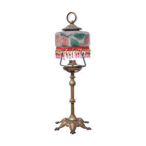 Lampe ancienne pied bronze avec verre lemiere art déco,lampe à poser,lampe de chevet, décor fruitier