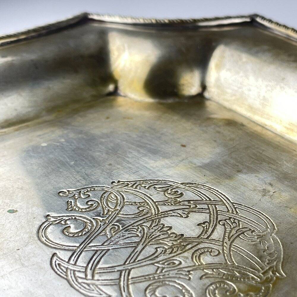 Antique silver plateau by Queen Victoria Sheffield, 1890s.