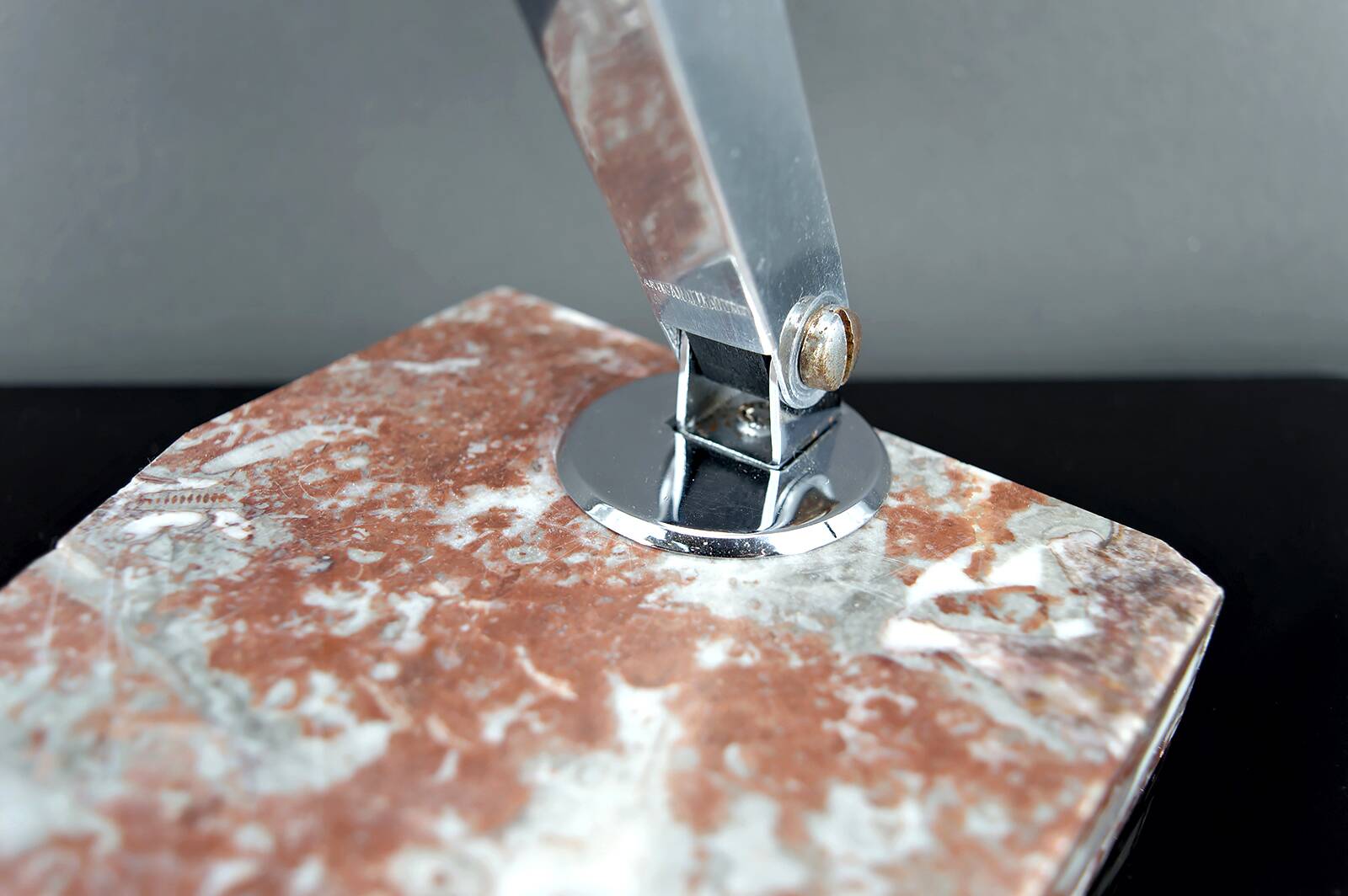 Large Desk Lamp, Chrome, Aluminum and Marble, Modernist Art Deco