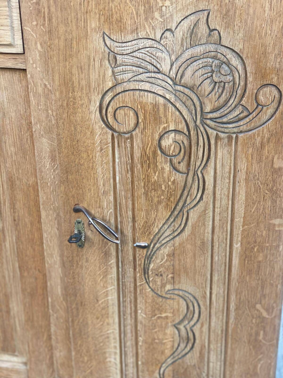 Parisian art deco 2-part buffet renovated in solid oak and marble 1940