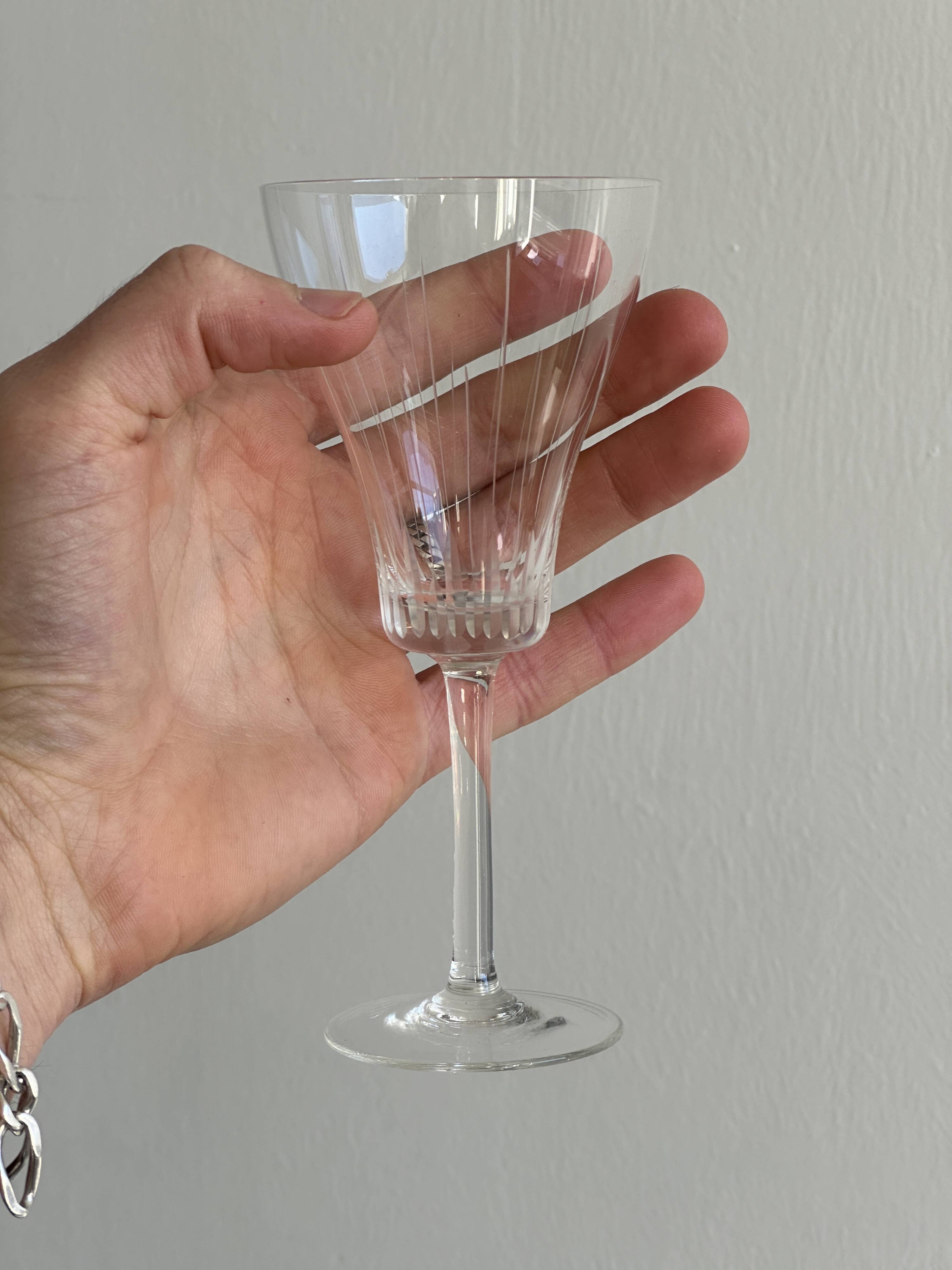 Two chiseled crystal liqueur glasses