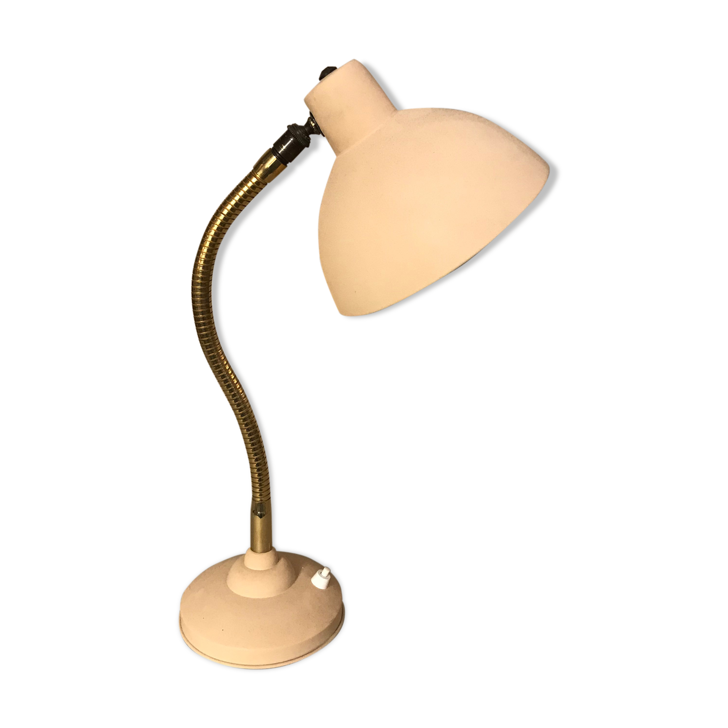 Vintage 60s beige and flexible gold desk lamp 45 cm