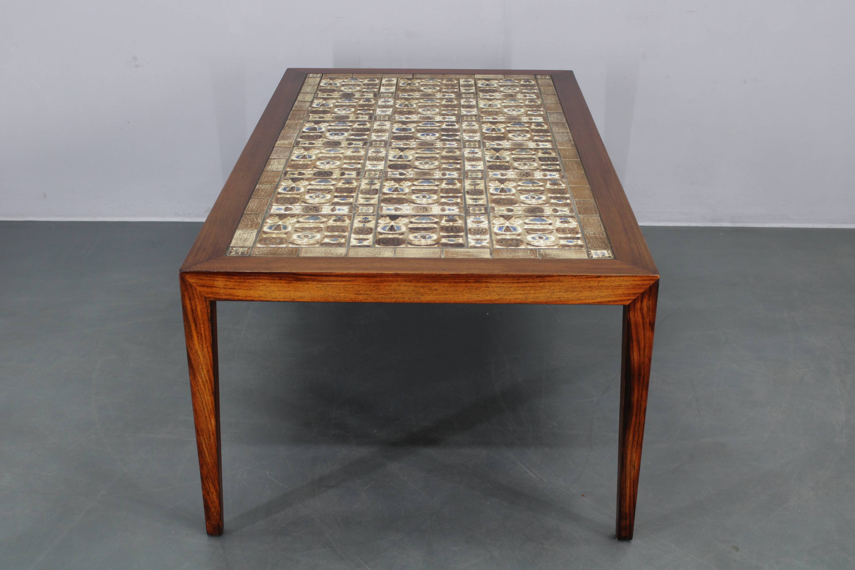 Mid-century Danish Haslev Mobelsnedkeri coffee table with Royal Copenhagen ceramic tiles