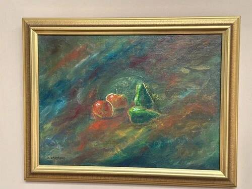 Oil on canvas “Still Life with Fruits” by Olle Bredford,Vintage & Framed 38×30cm