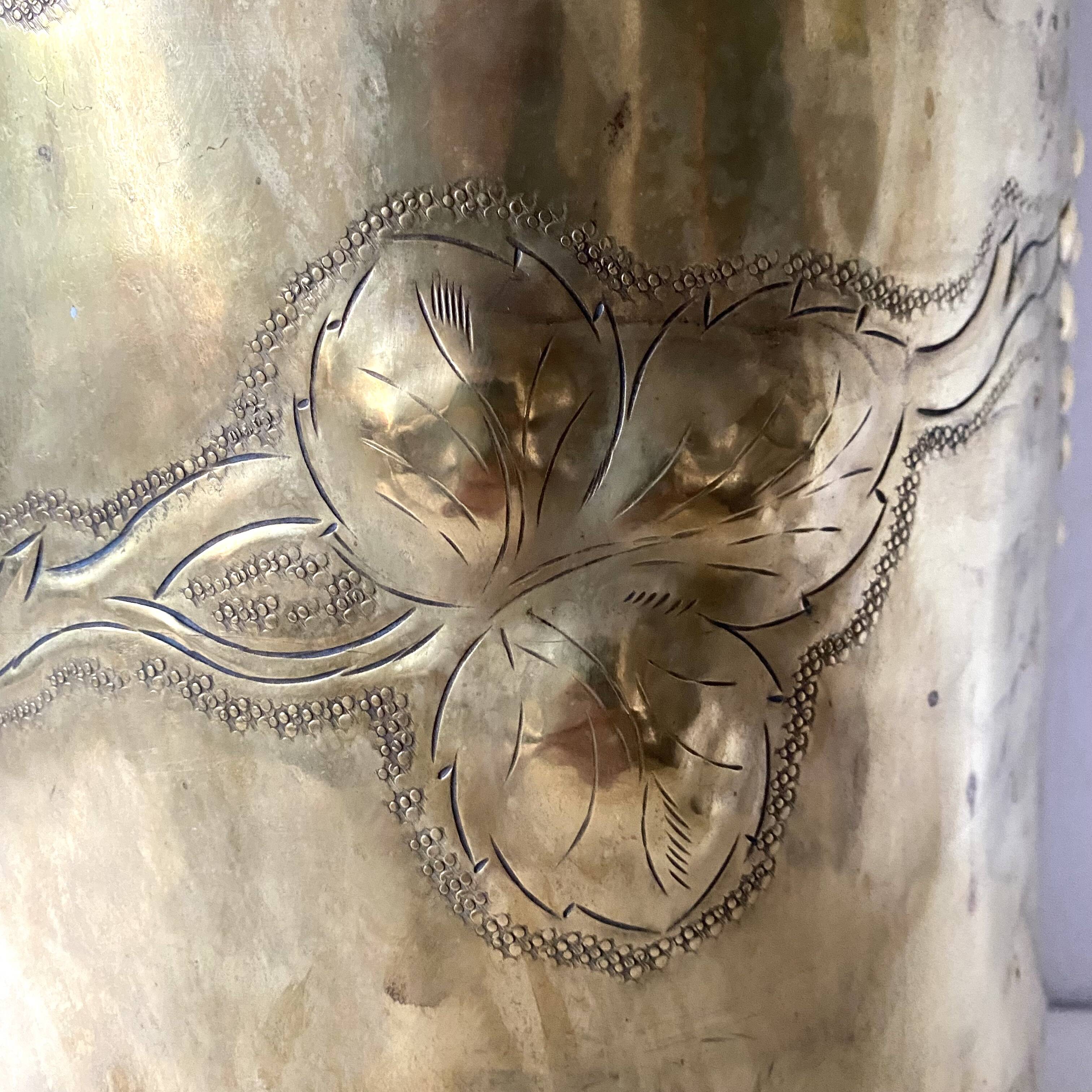 Umbrella stand in embossed golden brass