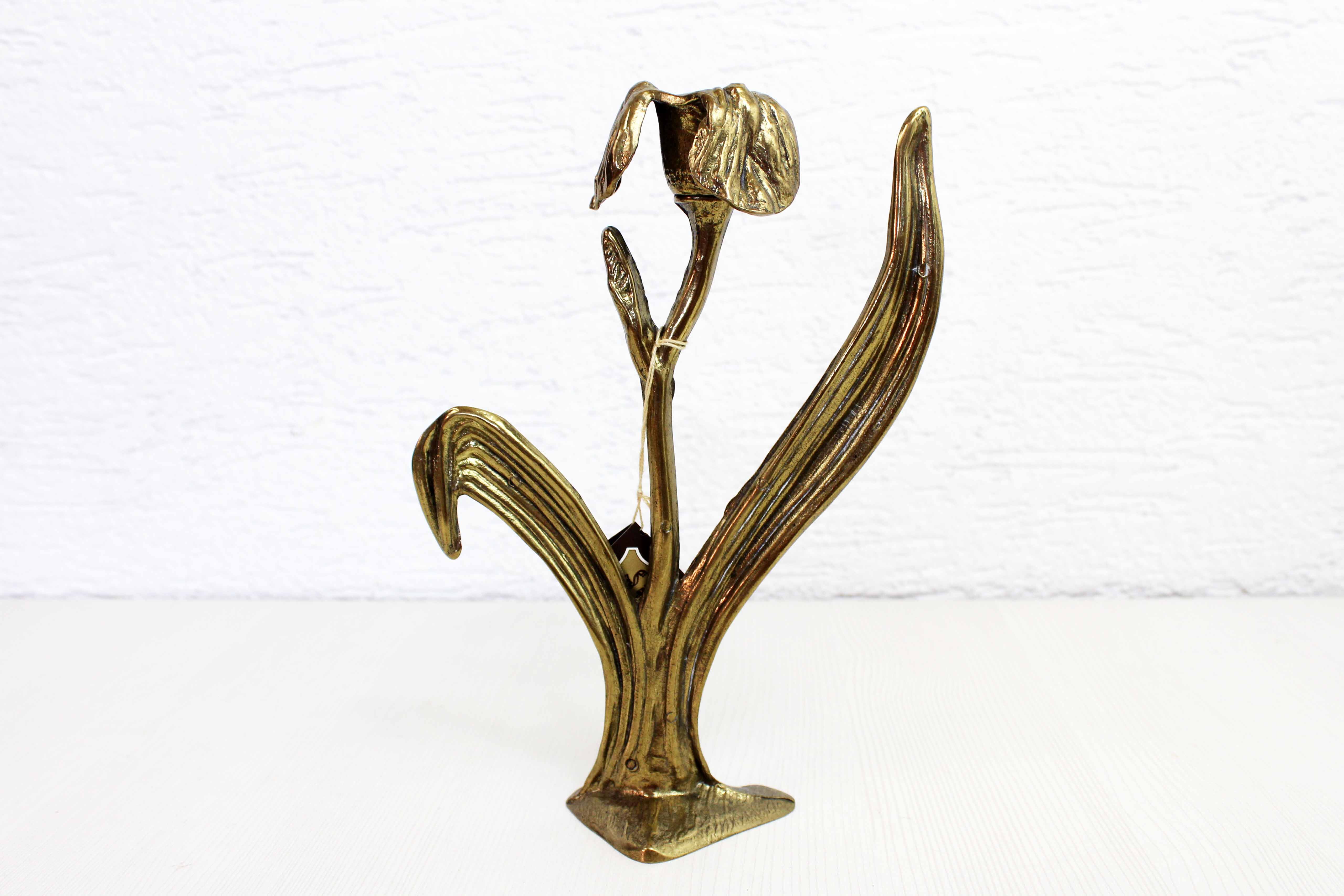 Art Nouveau brass flower candle holder