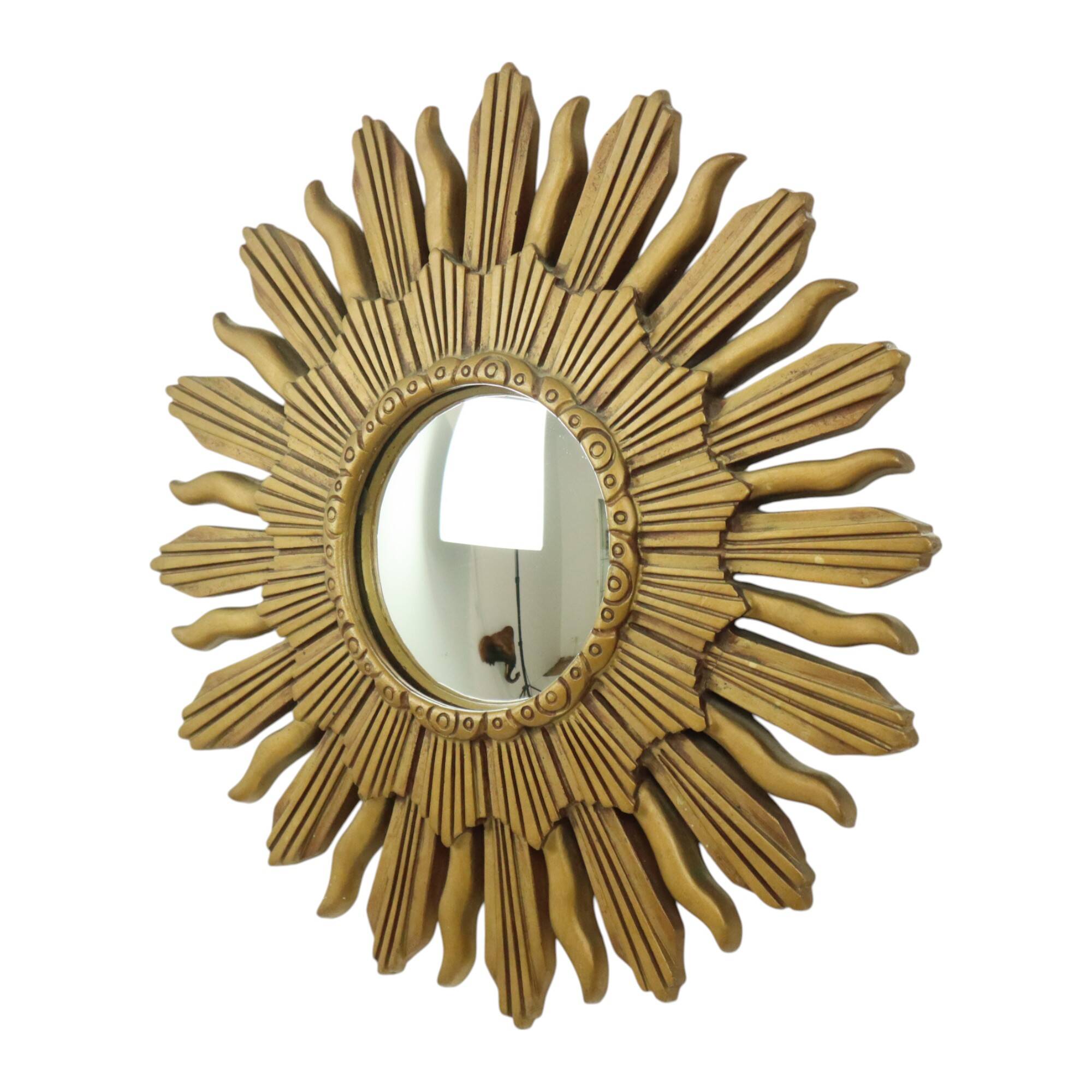 Vintage Sun Mirror Sunburst Mirror Convex Gold Resin 48cm