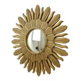 Miroir vintage Sunburst convexe en résine dorée