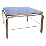 Coffee table glass smoked metal gilded Italian design 80s stamped