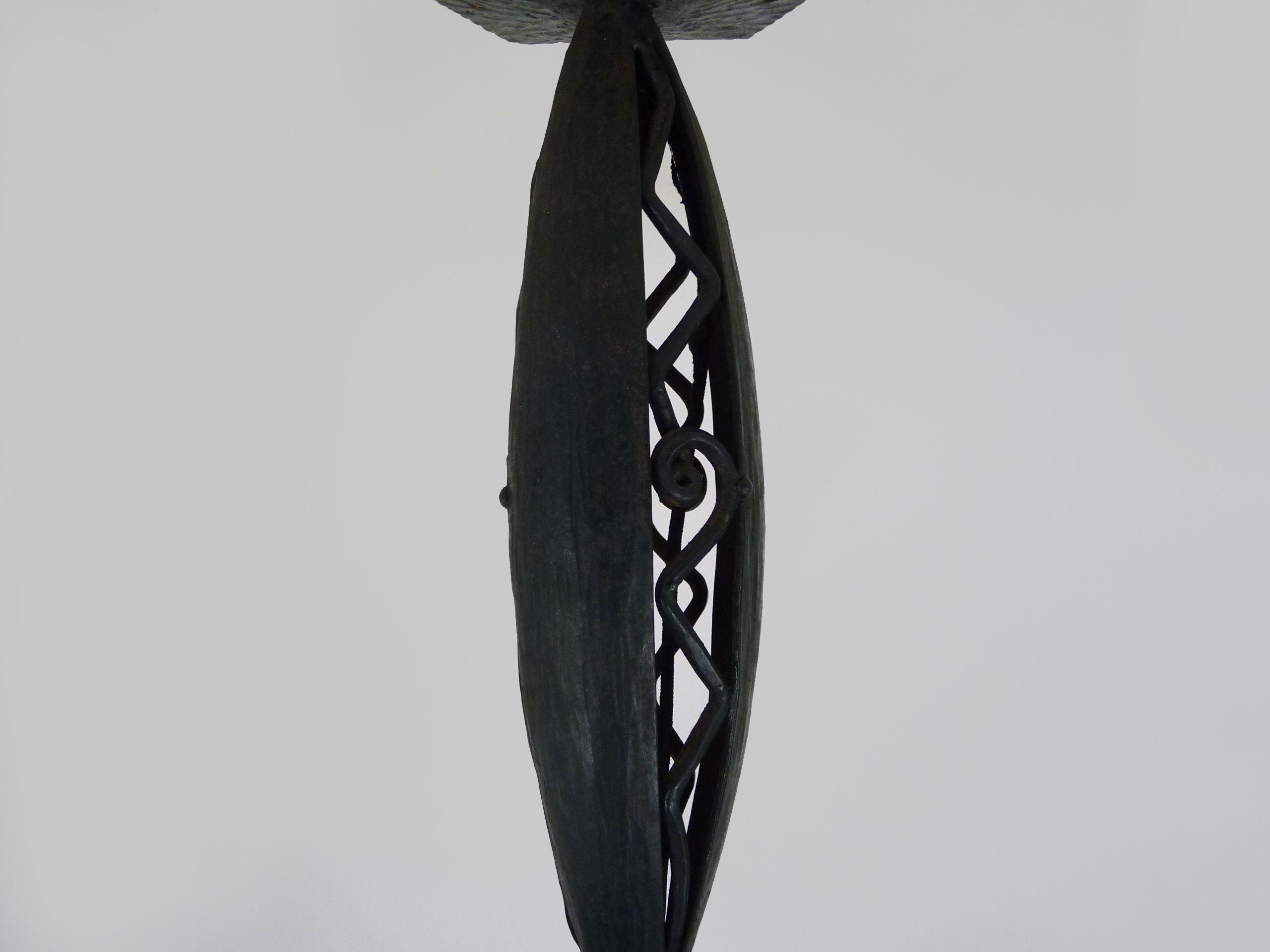 Art Deco hanging lamp in wrought iron Fournet and globe in glass paste
