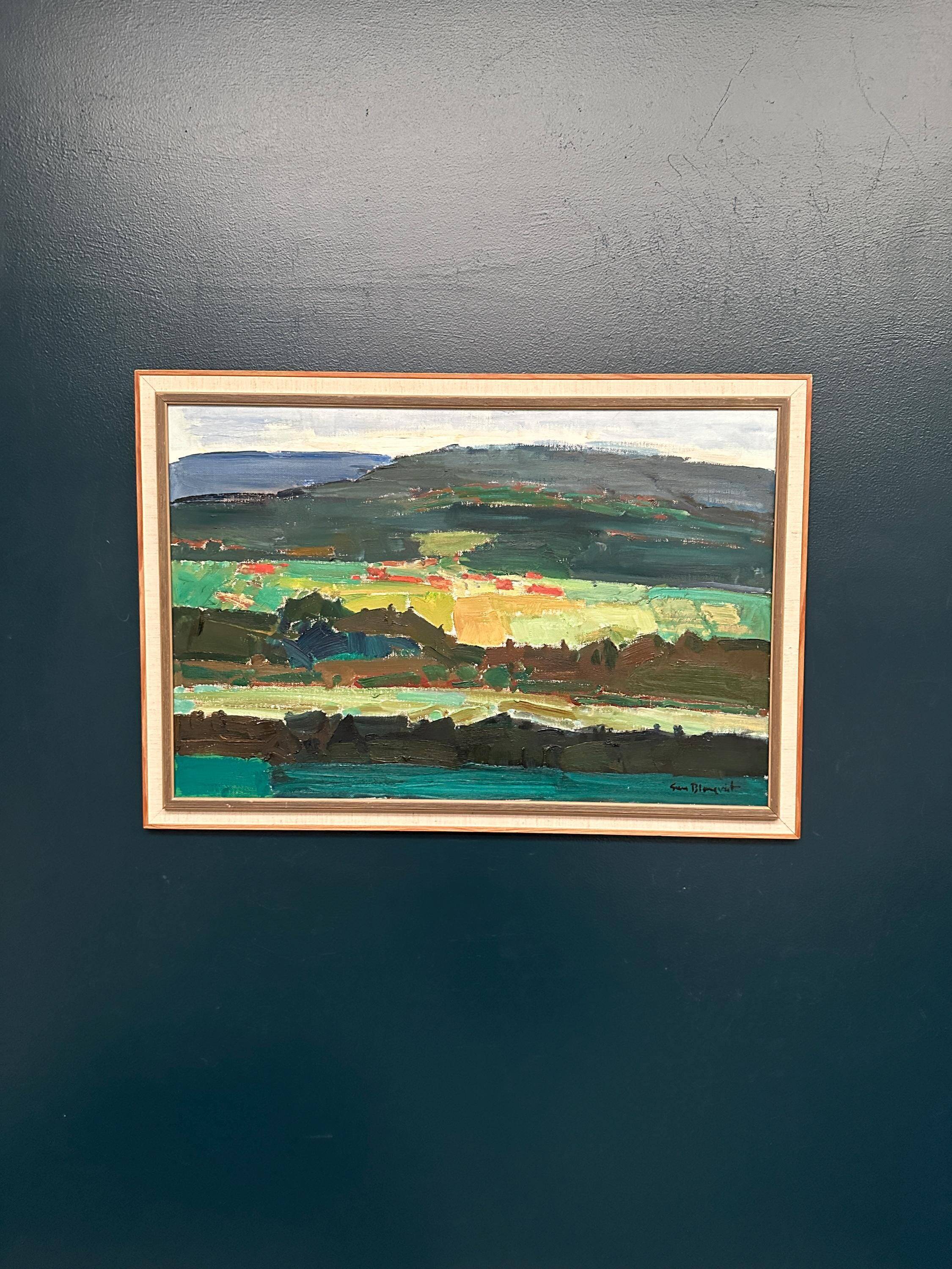 Huile sur toile originale – « Paysage » par Sune Blomqvist – Signé