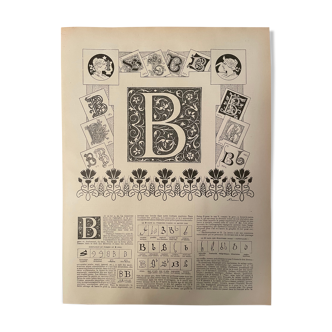 Lithographie gravure alphabet lettre B du Nouveau Larousse Illustré 1897