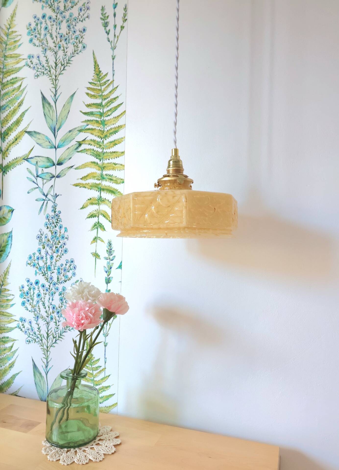 Vintage Art Deco yellow Clichy glass pendant light