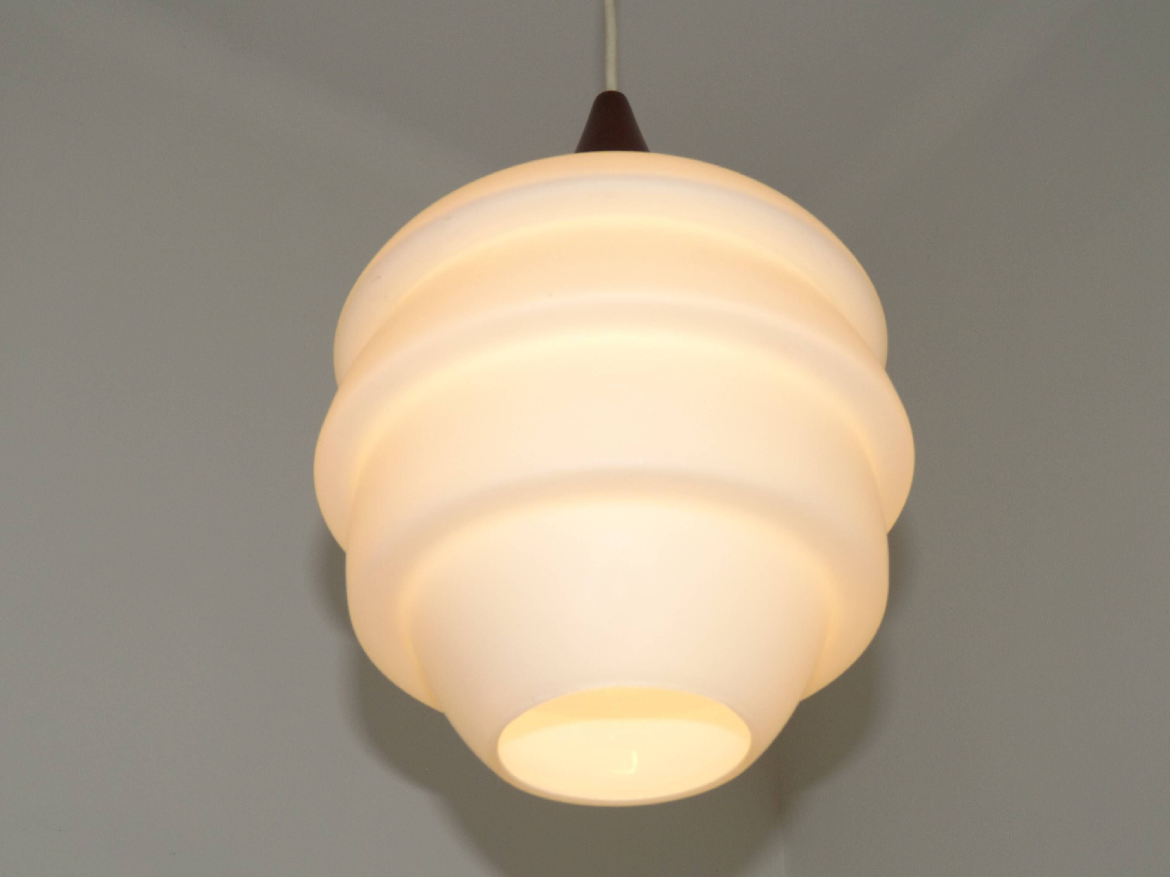 French Vintage Retro Ceiling Light 1960s/70s White Glass Tiered Shade 5589