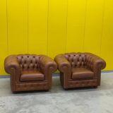 Brown Leather Chesterfield armchair (Price is for One)
