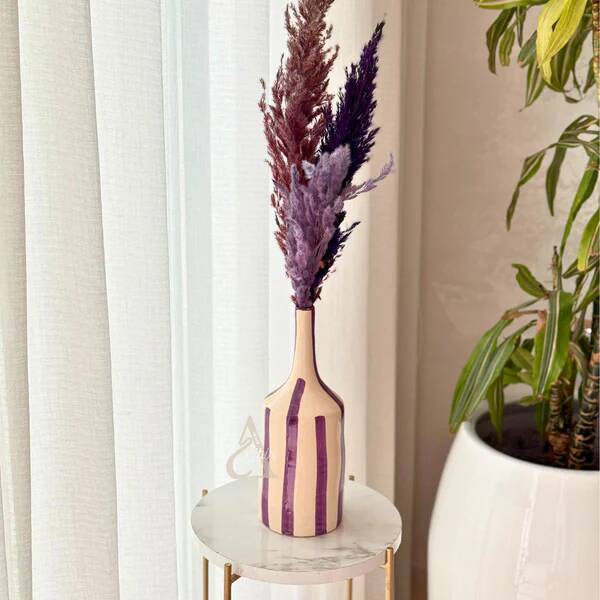 Striped purple artisanal bottle vase