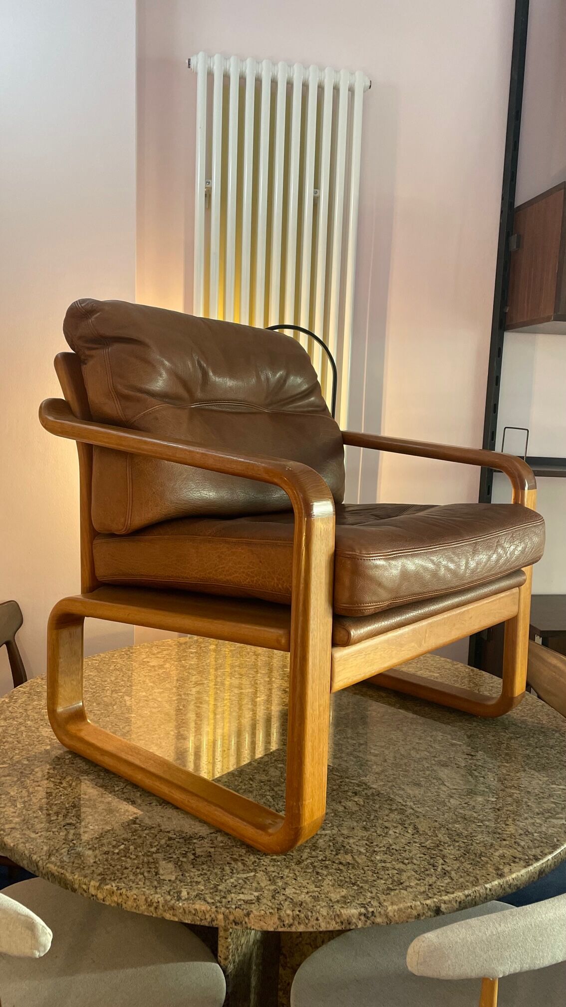 Armchair HS Denmark in leather and teak from the 60s